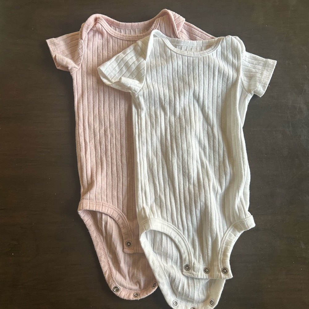 Carter's Ribbed Short-Sleeve One-Piece Set in Pink and White